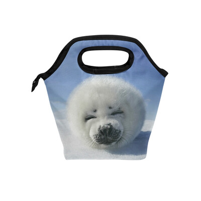 

Insulated Lunch Tote Bag Greenland Seal Travel Picnic Lunch Handbags Portable Zipper Lunch Bag Box