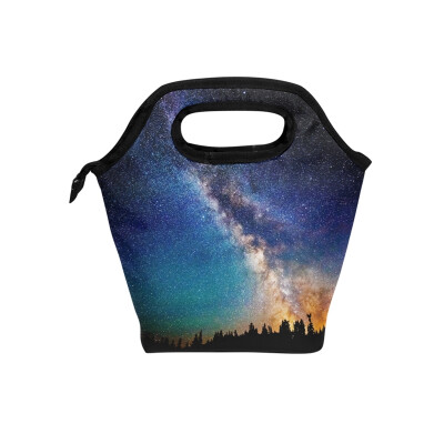 

Insulated Lunch Tote Bag Starry Sky Travel Picnic Lunch Handbags Portable Zipper Lunch Bag Box