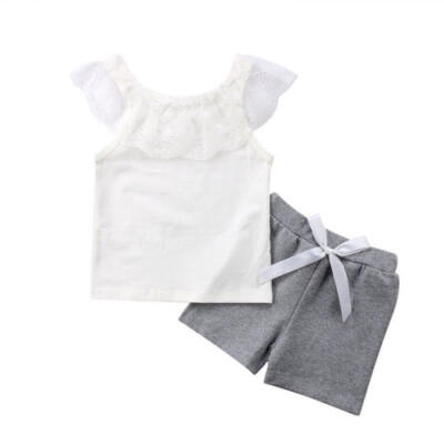 

Newborn Toddler Infant Baby Kids Girls Lace Tops Short Pants Sleeveless Outfits