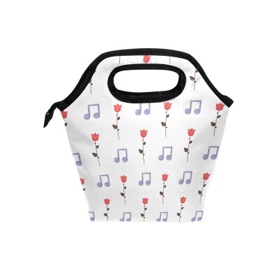 

Lunch Tote Bag Notes And Rose Travel Picnic Insulated Lunch Handbags Portable Zipper Lunch Bag Box