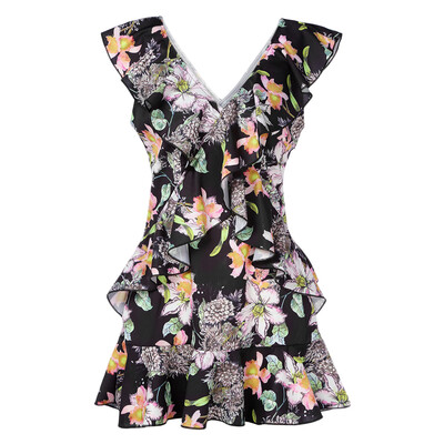 

Sexy Plunge Neck Backless Floral Print Ruffle Women Mini Dress
