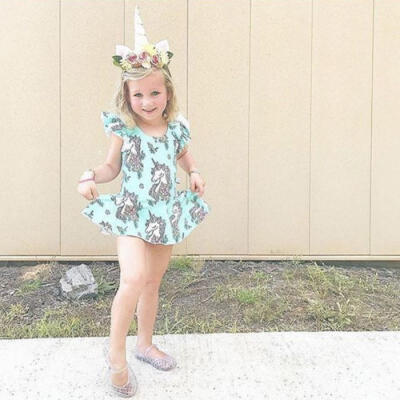 

Unicorn&Flower Full Print Tutu Dress Baby Girl Romper Party Prom Summer Clothes