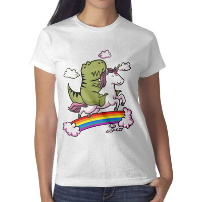 

Cool Unicorn Riding Dinosaur T-Rex Girls White T-Shirt Cotton Interesting T-Shirts