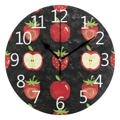 

Wall Clock Arabic Numerals Design Strawberry And Apples Round