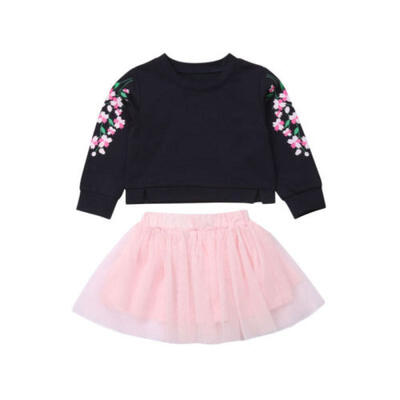 

USA Canis Toddler Baby Kids Girls Floral Long Sleeve Top Skirt Outfits Clothes