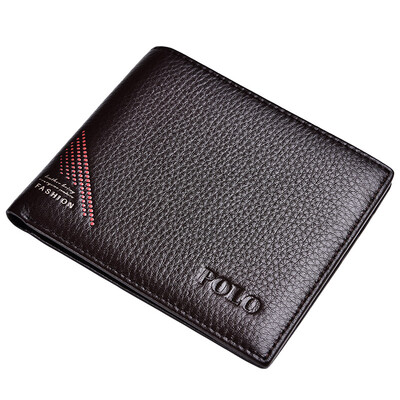 

POLO men's fashion simple money chuck first layer of leather short wallet 020582 coffee color vertical section