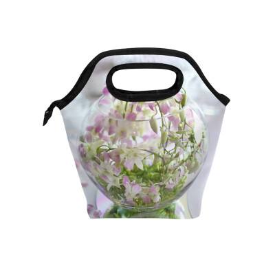 

Lunch Bag Bottle Flower Tote Travel Picnic Insulated Handbags Portable Zipper Lunch Bag Box