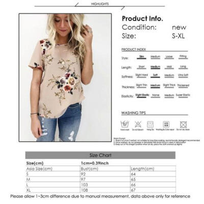 

Women Loose Short Sleeve Cotton Casual Blouse Shirt Tops Floral Summer T-shirt