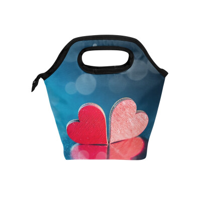 

Insulated Lunch Tote Bag Pink Heart Travel Picnic Lunch Handbags Portable Zipper Lunch Bag Box