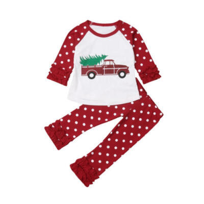 

Toddler Kid Baby Girl Christmas Tree Tops Dots Pants Leggings Casual Outfit Set