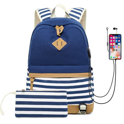 

Shoulder bag womens fashion Korean printed bag middle school students satchel stripe canvas backpack