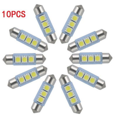

10PCS White 36MM 3 LED 5050 SMD Festoon Dome Car Light Interior Lamp Bulb 12V