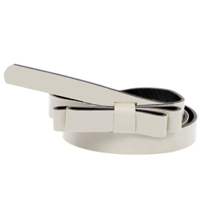 

Fashion Women Lady Slender Waist Belt Cute Bowknot Candy Color Thin Skinny PU Leather Waistband Belt Beige