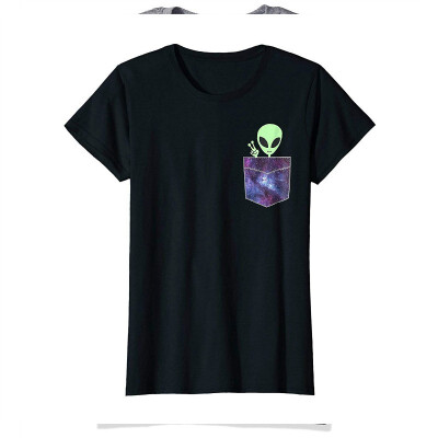 

Alien Pocket T Shirt UFO from Cosmic Space Peace sign Tee