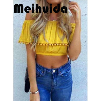 

Summer Women Off Shoulder Casual Tank Tops Blouse Sleeveless Crop Tops Shirt