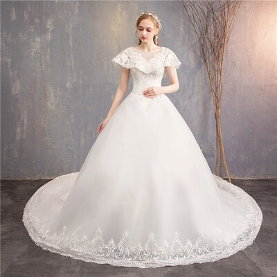 

Luxury Wedding Dresses With Train Classic Wedding Ball Gown Korean princess collar Elegant Bridal Dress