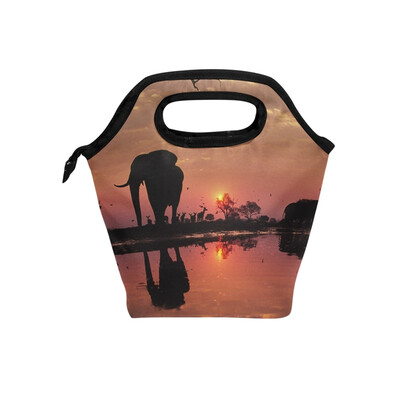 

Lunch Bag Tote Bag Sunset Elephant Travel Picnic Organizer Lunch Holder Handbags Lunch Bag Box