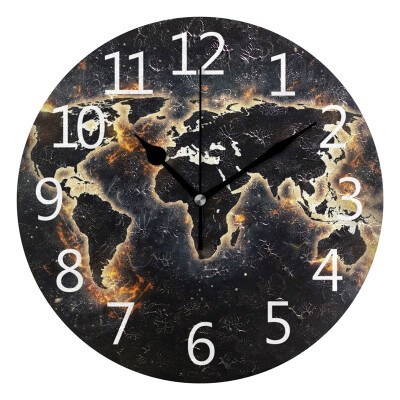 

Wall Clock World Map Round Wall Clock Arabic Numerals Design