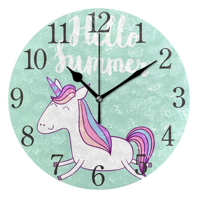 

Wall Clock Summer Smile Unicorn Round Wall Clock Arabic Numerals Design