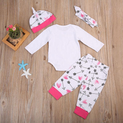 

4PCS Newborn Baby Girls Clothes Playsuit Romper Pants Bodysuit Outfit Set 0-18M