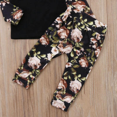 

Newborn Baby Girl Floral Clothes Tops T Shirts Long Pants Pom Pom Hat Outfit Set