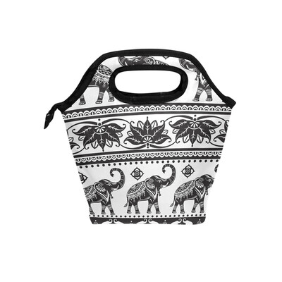 

Paper-Cut Elephant Lunch Bag Tote Travel Picnic Insulated Handbags Portable Zipper Lunch Bag Box