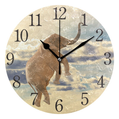 

Wall Clock Elephant Flying With Balloon Round Wall Clock Arabic Numerals Design