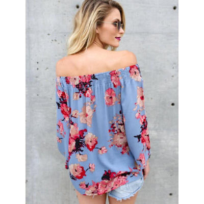 

UK Womens Off Shoulder Long Sleeve Floral Tops Ladies Casual Blouse T Shirt