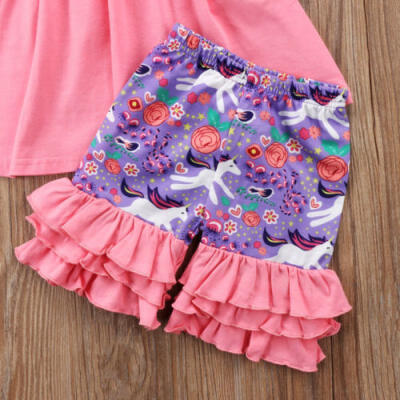 

Cute Toddler Kids Girls Unicorn Tops Dress Shorts 3Pcs Outfits Set Clothes 1-6T