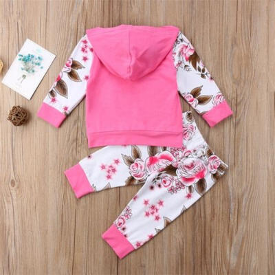 

Newborn Infant Kids Baby Girl Clothes Floral Hooded T-shirt TopPants Outfit Set