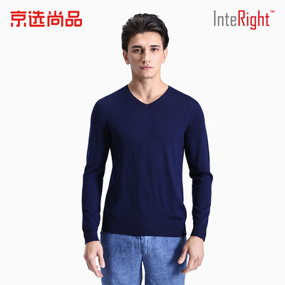 

INTERIGHT mens sweater small V-neck seamless business slim sweater blue L