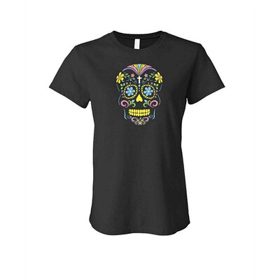 

Sugar Skull NEON - Dia de Los Muertos Dead - Ladies Cotton T-Shirt