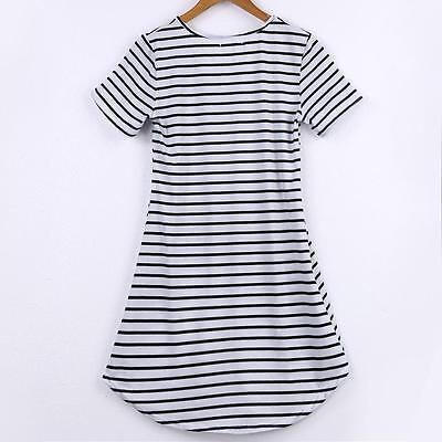 

Summer Women Casual Short Sleeve Round Neck Striped Mini Dress Loose T-shirt Tee