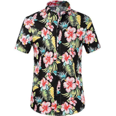 

UK Stock Mens Floral Shirts Tops Blouse Casual Short Sleeve Hawaiian Beach Shirt