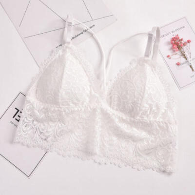 

Women Strappy Lingerie Floral Sheer Lace Triangle Bralette padded Bra Crop Top