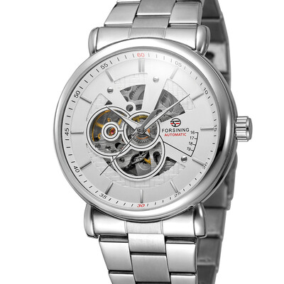 

Forsining 726 Top Brand Automatic Mechanical Business Men Watch Skeleton Men Watch Luxury Fashion Military Stainless Steel Watch w