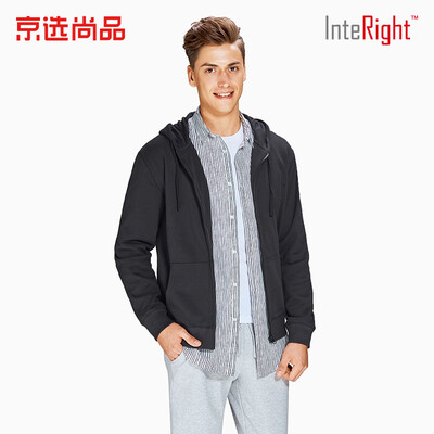 

INTERIGHT sweater mens hooded cardigan terry sweater coat black XXL