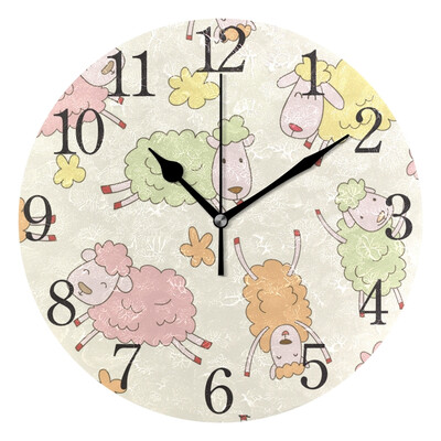 

Wall Clock Arabic Numerals Design Cute Sheep Round