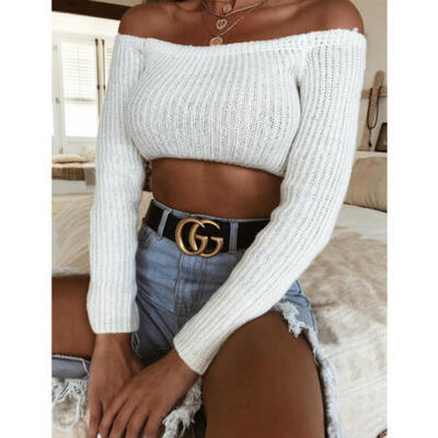 

UK New Women Clubwear Tank Crop Top Vest Blouse Off Shoulder Long Sleeve T-Shirt