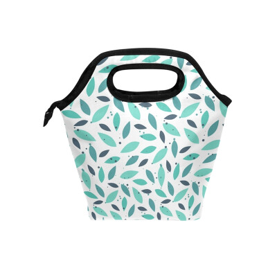 

Lunch Bag Blue Leaves Tote Travel Picnic Insulated Handbags Portable Zipper Lunch Bag Box