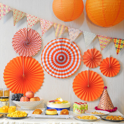 

Dome recalls 6 pieces of wedding supplies paper flower arrangement wedding ceremony childrens birthday party wedding shopping mall decoration paper flower fan activity arrangement supplies dress up paper pull flower orange