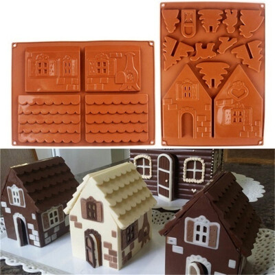 

DIY 3D Baking Cake Molds Gingerbread Cabin Chocolate Silicone Biscuit House Mold Christmas Gift