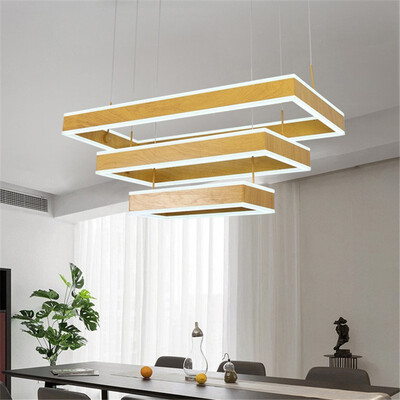 

Baycheer HL487618 Tiered Rectangular Height Adjustable 48W 1575" Wood Linear ChandelierWarm Light