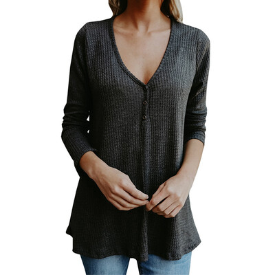 

V-neck Button Decoration Long Sleeves Top