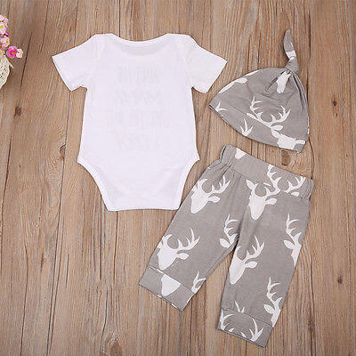 

3pcs Toddler Infant Baby Boy Girl Tops RomperLong Pants Outfits Clothes Set