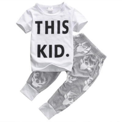 

Newborn Kid Baby Boy Short Sleeve T-shirt TopsLong Pants Outfit Clothes Set