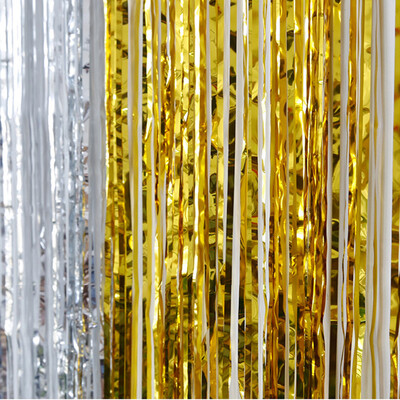 

Jingtang Christmas New Years party decoration fringed rain silk curtain Christmas company annual meeting stage photo birthday party background wall decoration color strip silver gold 2 strips 2mx1m