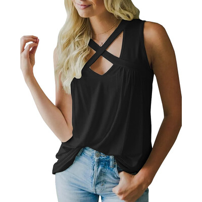 

V-neck Sleeveless Pleated Tops