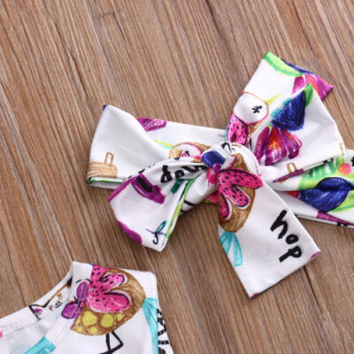 

UK Stock Adorable Baby Girls Painting Bodysuit Romper Headband Jumpsuit Outfit