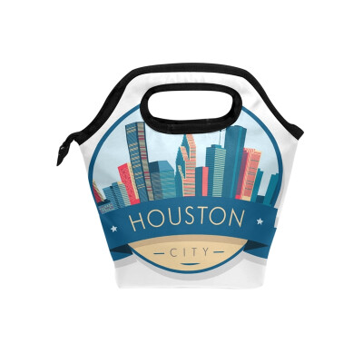 

Lunch Bag HOUSTON Building Tote Travel Picnic Insulated Handbags Portable Zipper Lunch Bag Box